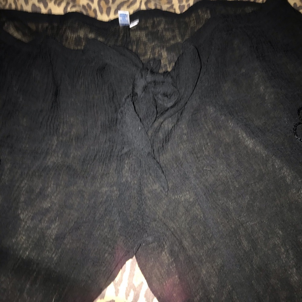 BY THE SEA large black sheer pants cropped swim cover up tie & waist like new